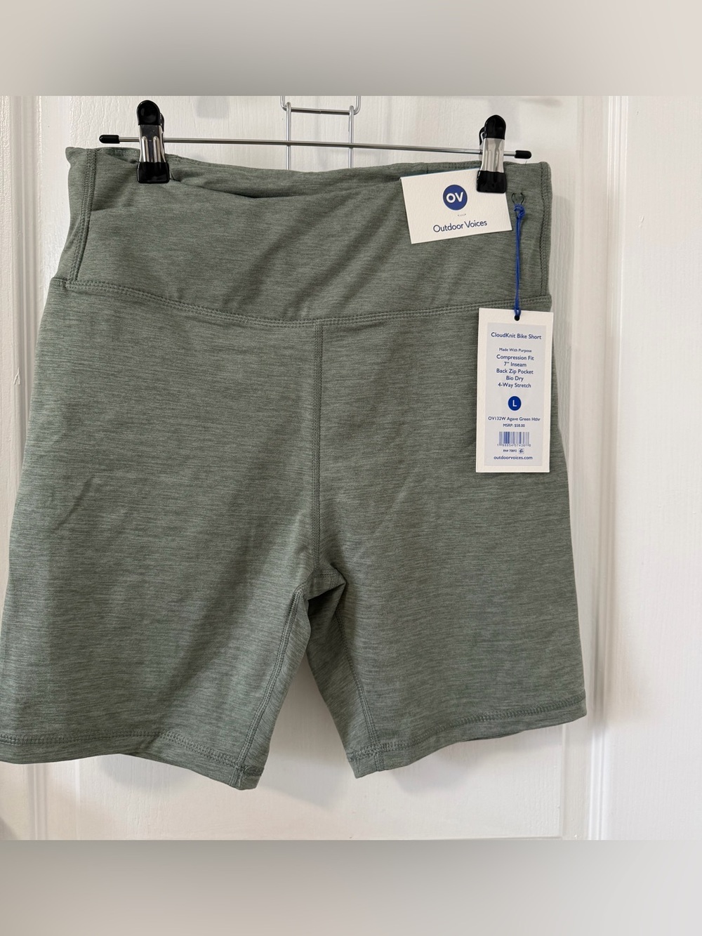 Outdoor Voices CloudKnit Bike Shorts in Agave Green Hthr